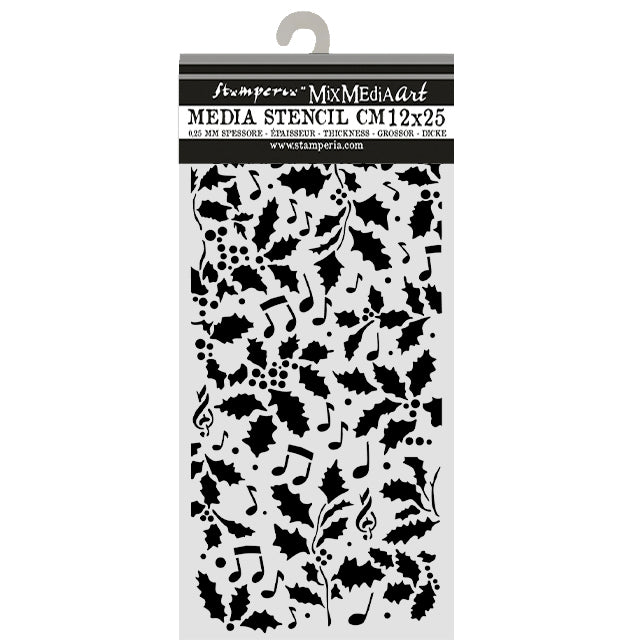 Stamperia Thick Stencil 12 x 25cm Christmas Holly and Leaves - KSTDL172
