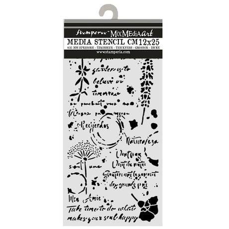 Stamperia Flowers and Poems Thick Stencils 12x25cm Flowers and Writings - KSTDL175