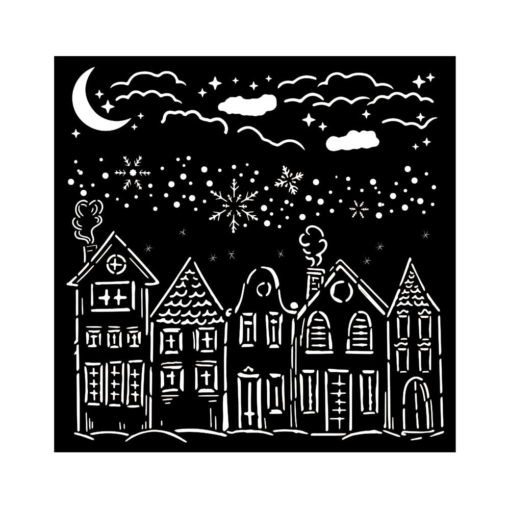 Stamperia Thick stencil cm 18X18 - Classic Christmas houses KSTDQ110