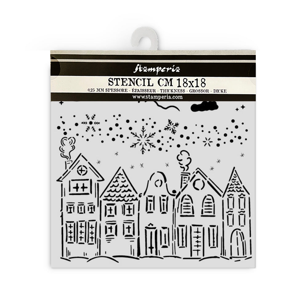 Stamperia Thick stencil cm 18X18 - Classic Christmas houses KSTDQ110