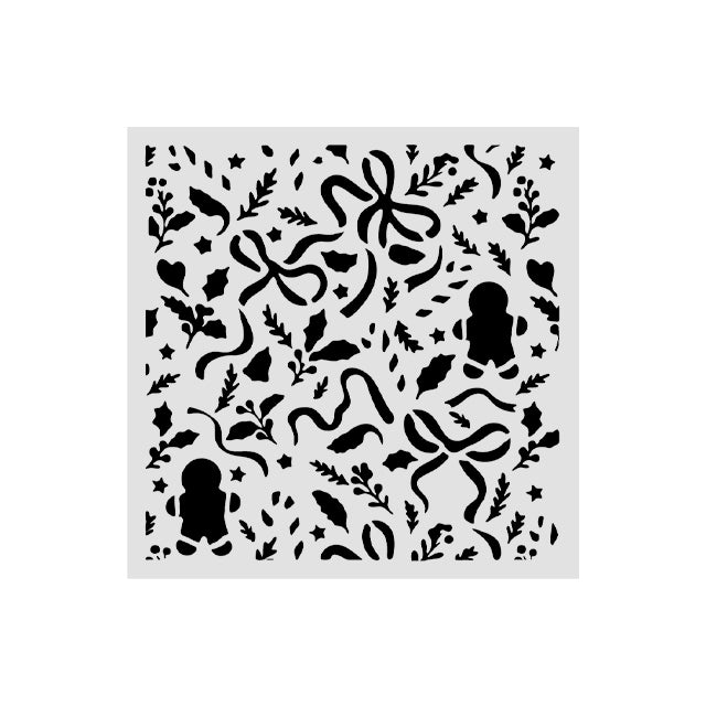 Stamperia Thick Stencil 12 x 12cm Christmas Ribbons and Gingerbread - KSTDS74