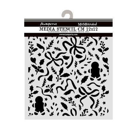 Stamperia Thick Stencil 12 x 12cm Christmas Ribbons and Gingerbread - KSTDS74