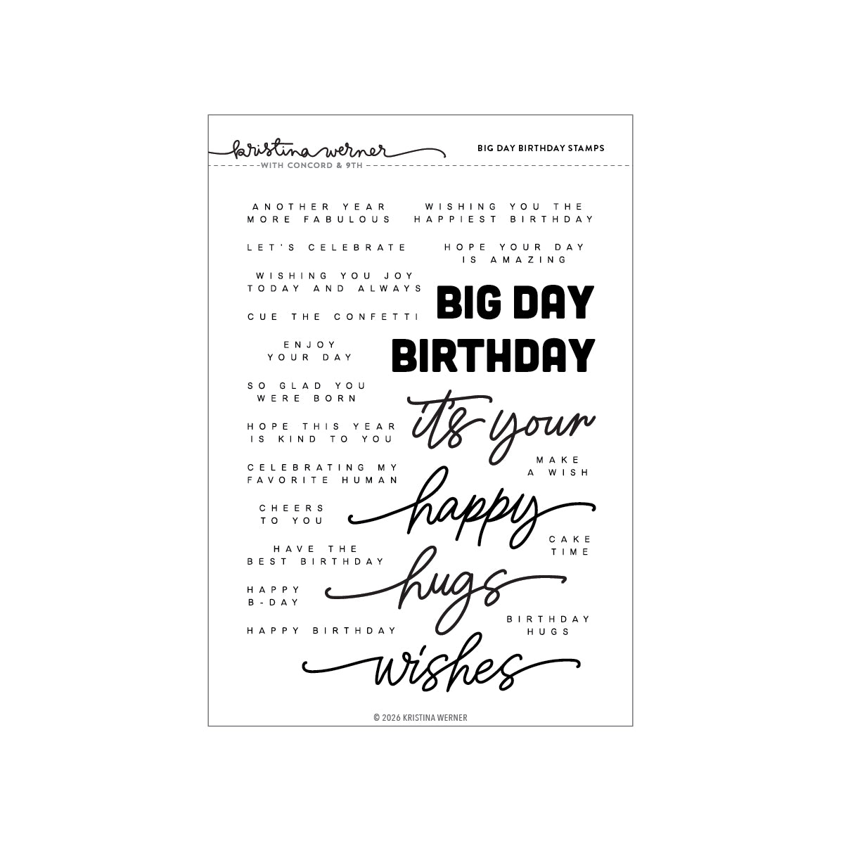 Concord & 9th Kristina Werner Big Day Birthday Stamp Set (6 x 8) & cordinating 3 dies