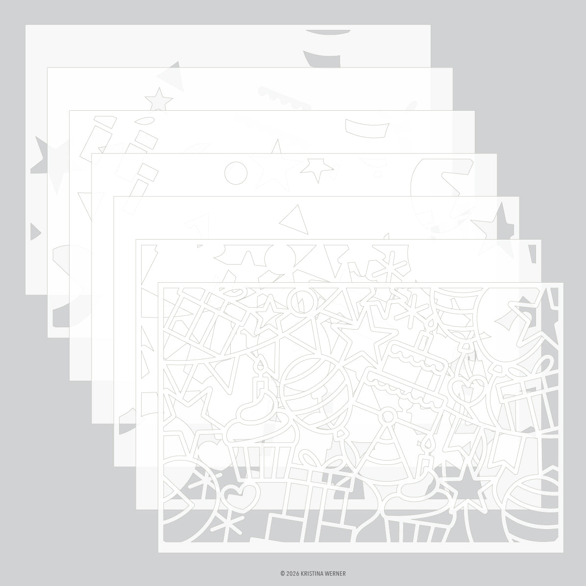 Concord & 9th Kristina Werner Big Day Birthday Stencil Pack (7 qty; 6 x 9)