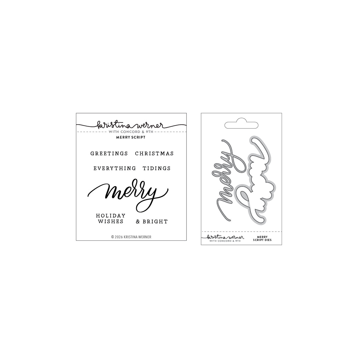 Concord & 9th KW Merry Script Stamp Set (3 x 3) & Die Bundle