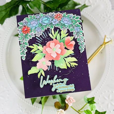 Pinkfresh Studio Celebrate in Blooms stamp, Die, Stencil and Washi Bundle