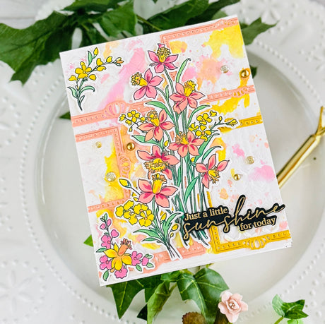Pinkfresh Studio Whispering Daffodils stamp, die, Stencil and Washi Bundle