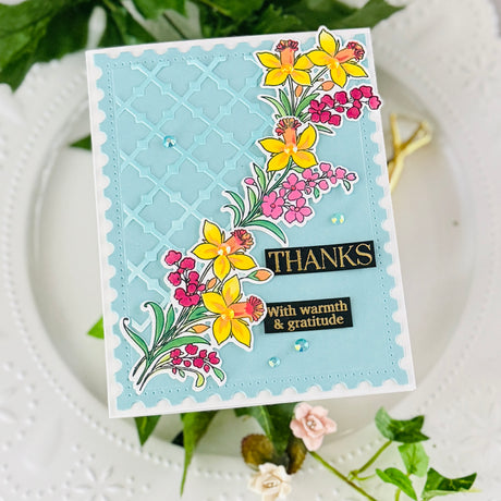 Pinkfresh Studio Whispering Daffodils stamp, die, Stencil and Washi Bundle