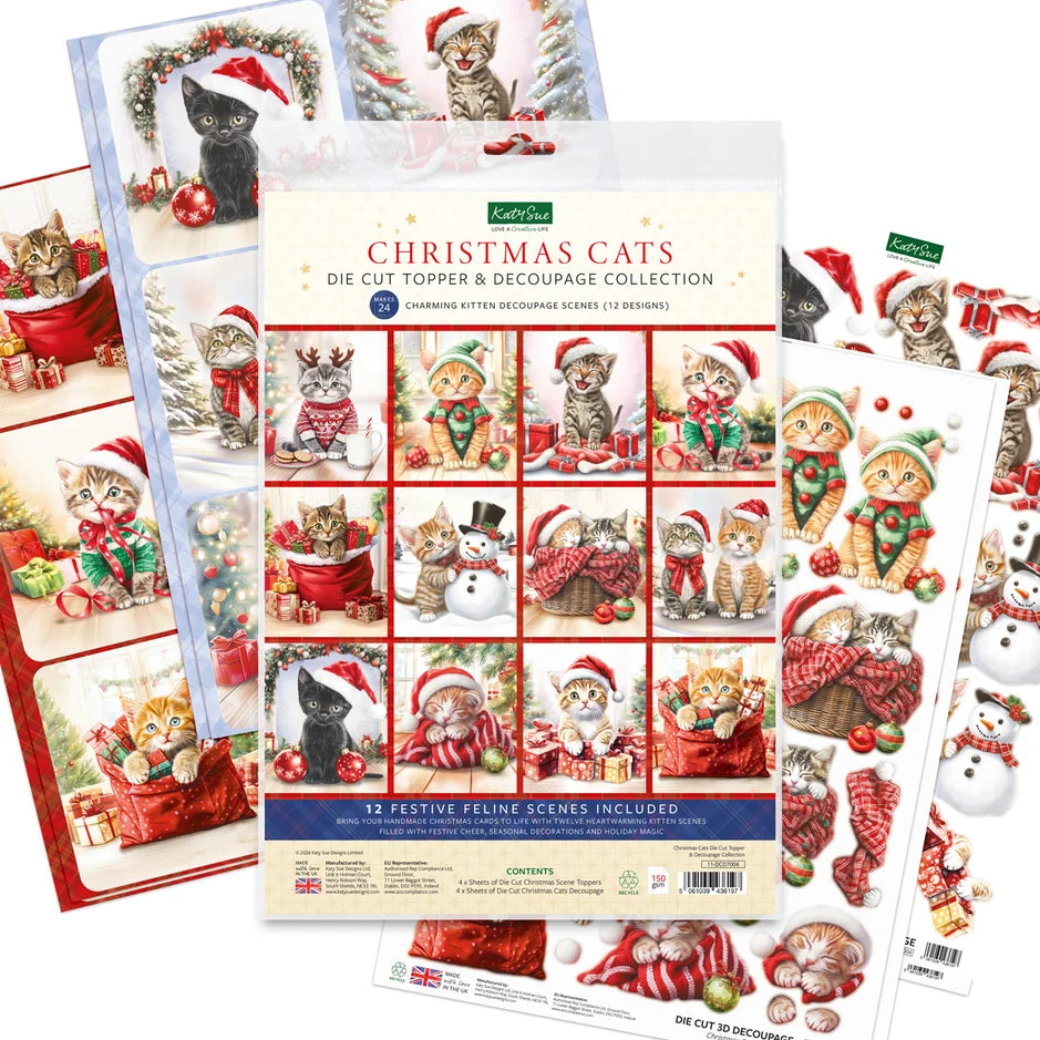 Katy Sue Christmas Cats Die Cut Topper & Decoupage Collection - 11-DCD7004