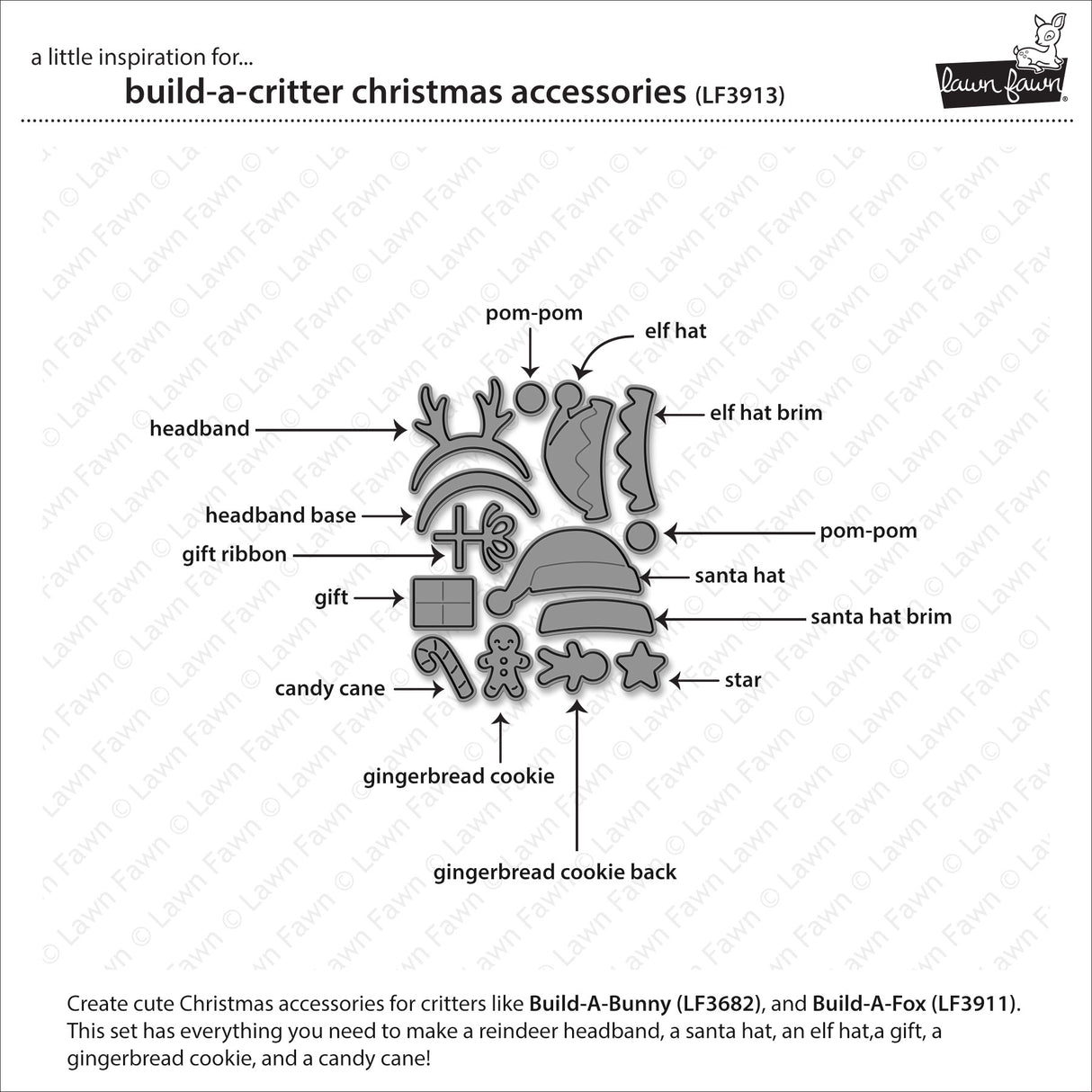 Lawn Fawn LF3913 - Lawn Cuts - Build-A-Critter Christmas Accessories Dies