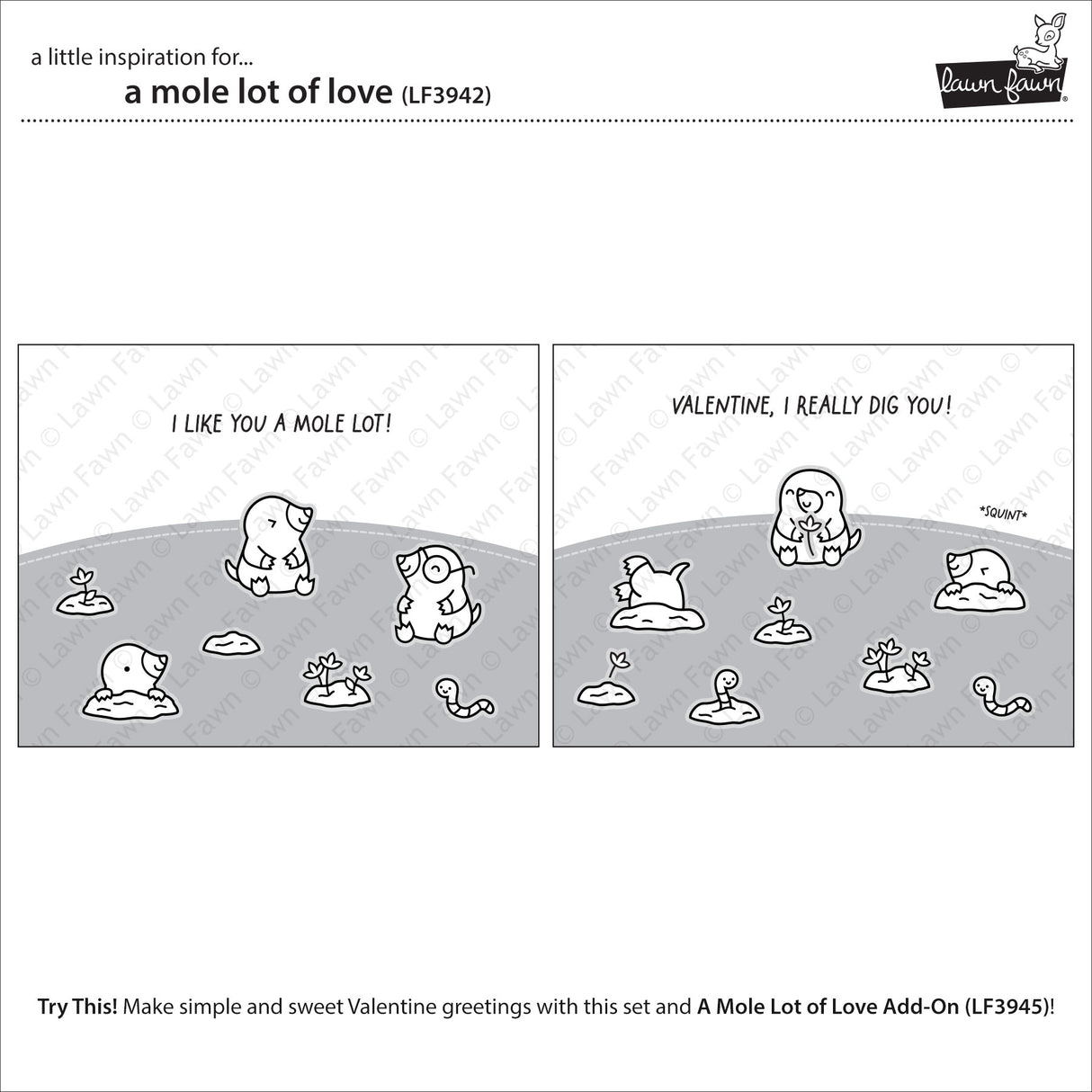 Lawn Fawn A Mole Lot of Love Stamp, Die and stencil LF3942,Lf3943, lf3944