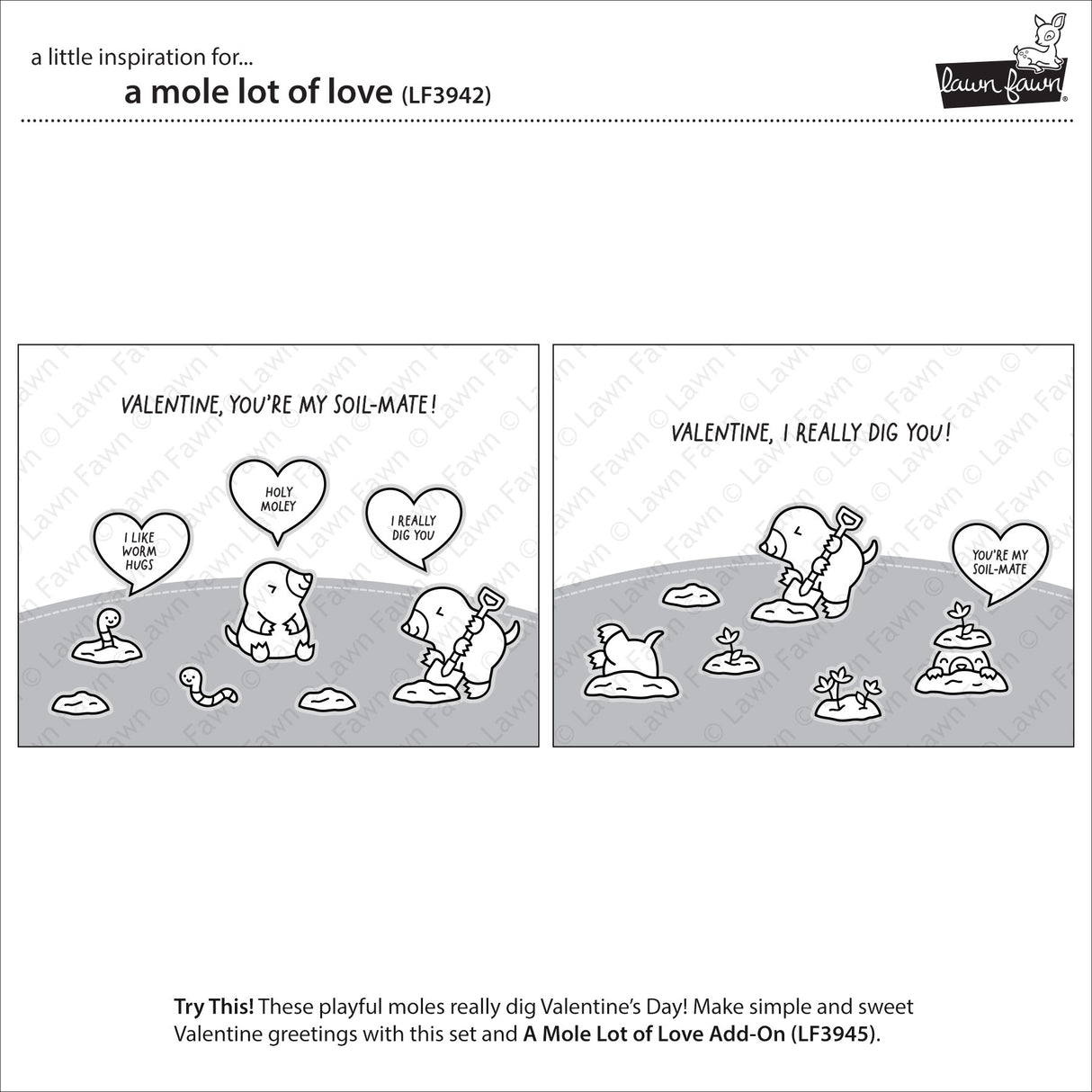 Lawn Fawn A Mole Lot of Love Stamp, Die and stencil LF3942,Lf3943, lf3944