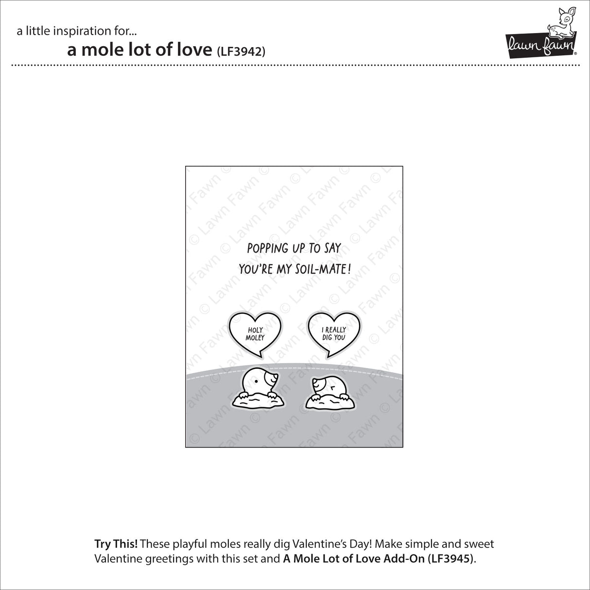 Lawn Fawn A Mole Lot of Love Stamp, Die and stencil LF3942,Lf3943, lf3944