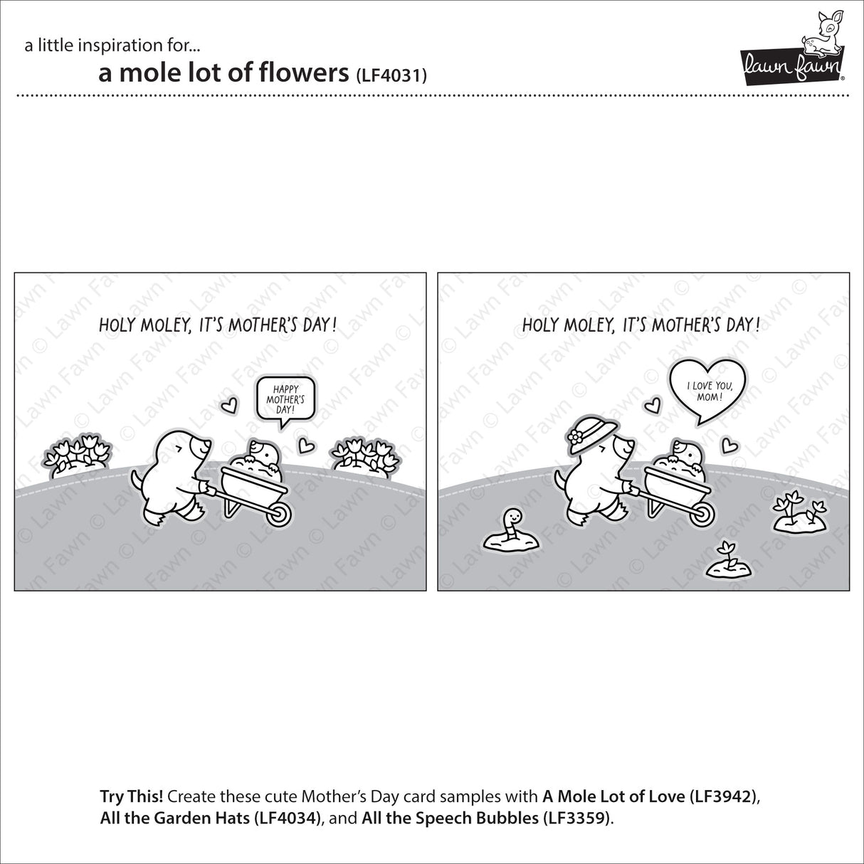 Lawn Fawn A Mole Lot of Flowers Stamp & Die Bundle LF4031/LF4032