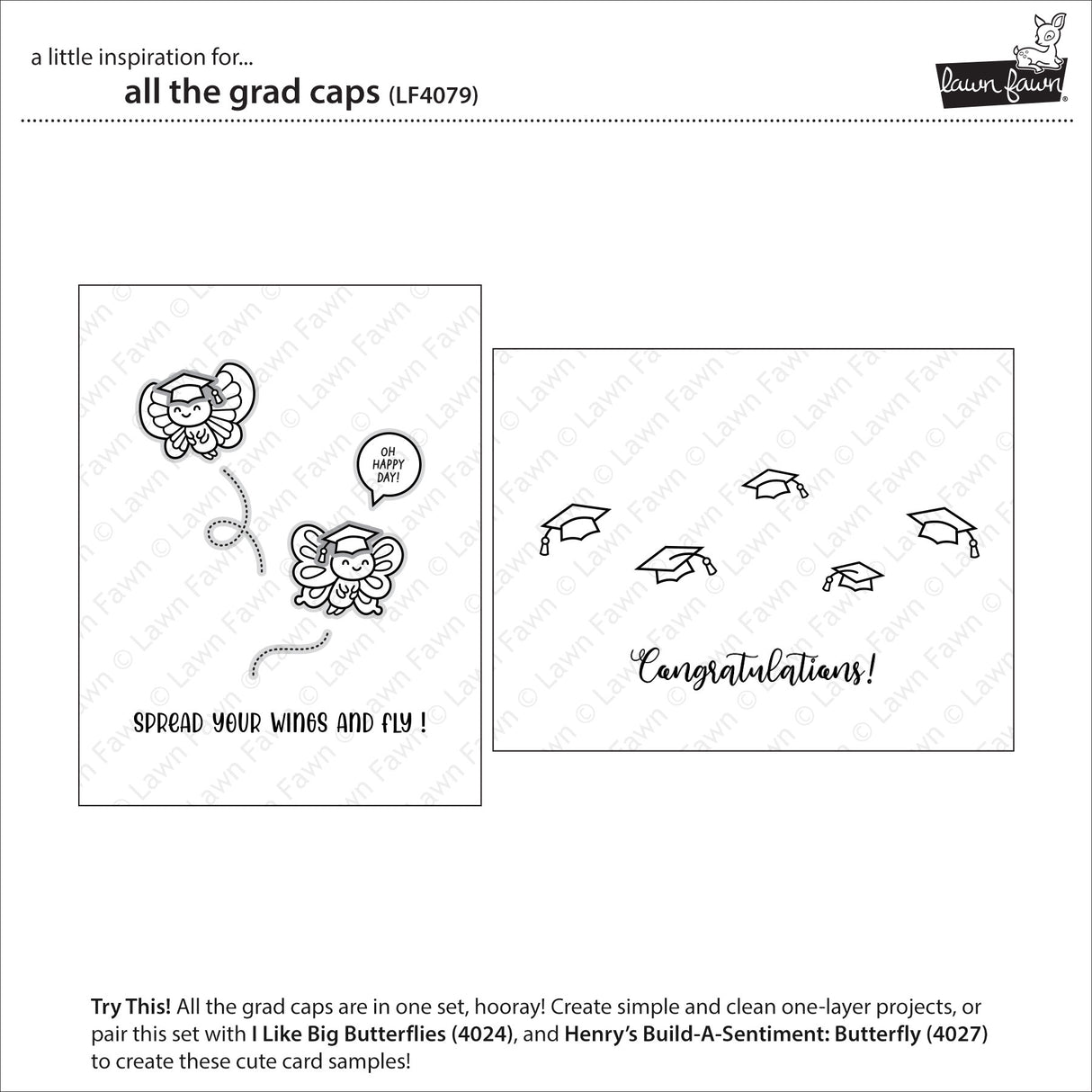 Lawn Fawn LF4079/LF4080 – All the Grad Caps Stamp & Die Bundle