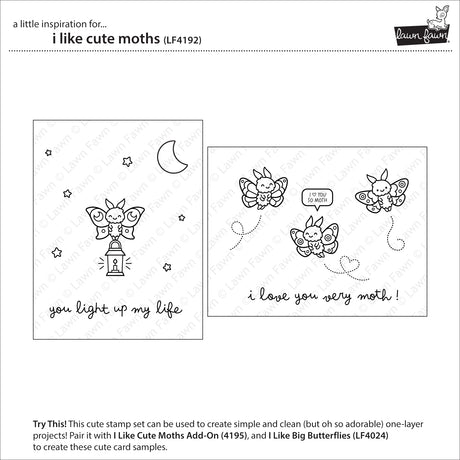 Lawn Fawn I Like Cute Moths Stamp and Dies Bundle - LF4193/LF4192