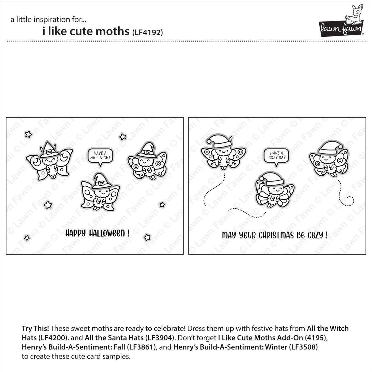 Lawn Fawn I Like Cute Moths Stamp and Dies Bundle - LF4193/LF4192