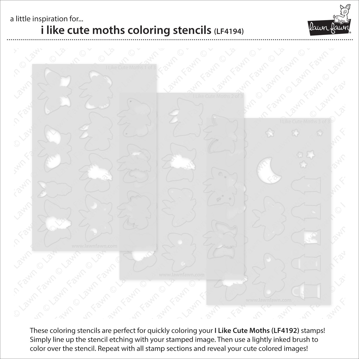 Lawn Fawn I Like Cute Moths Coloring Stencils - LF4194