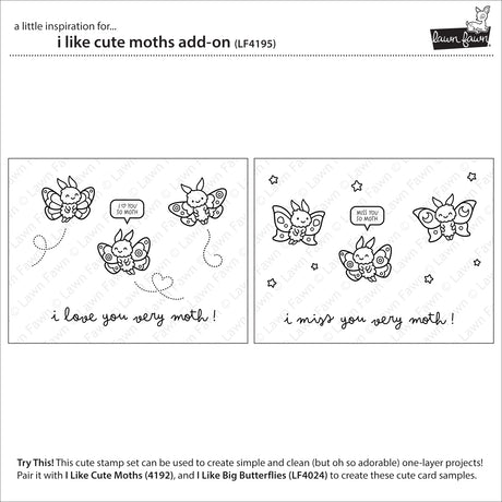 Lawn Fawn I Like Cute Moths Add-On Stamps and die Bundle - LF4195/LF4196