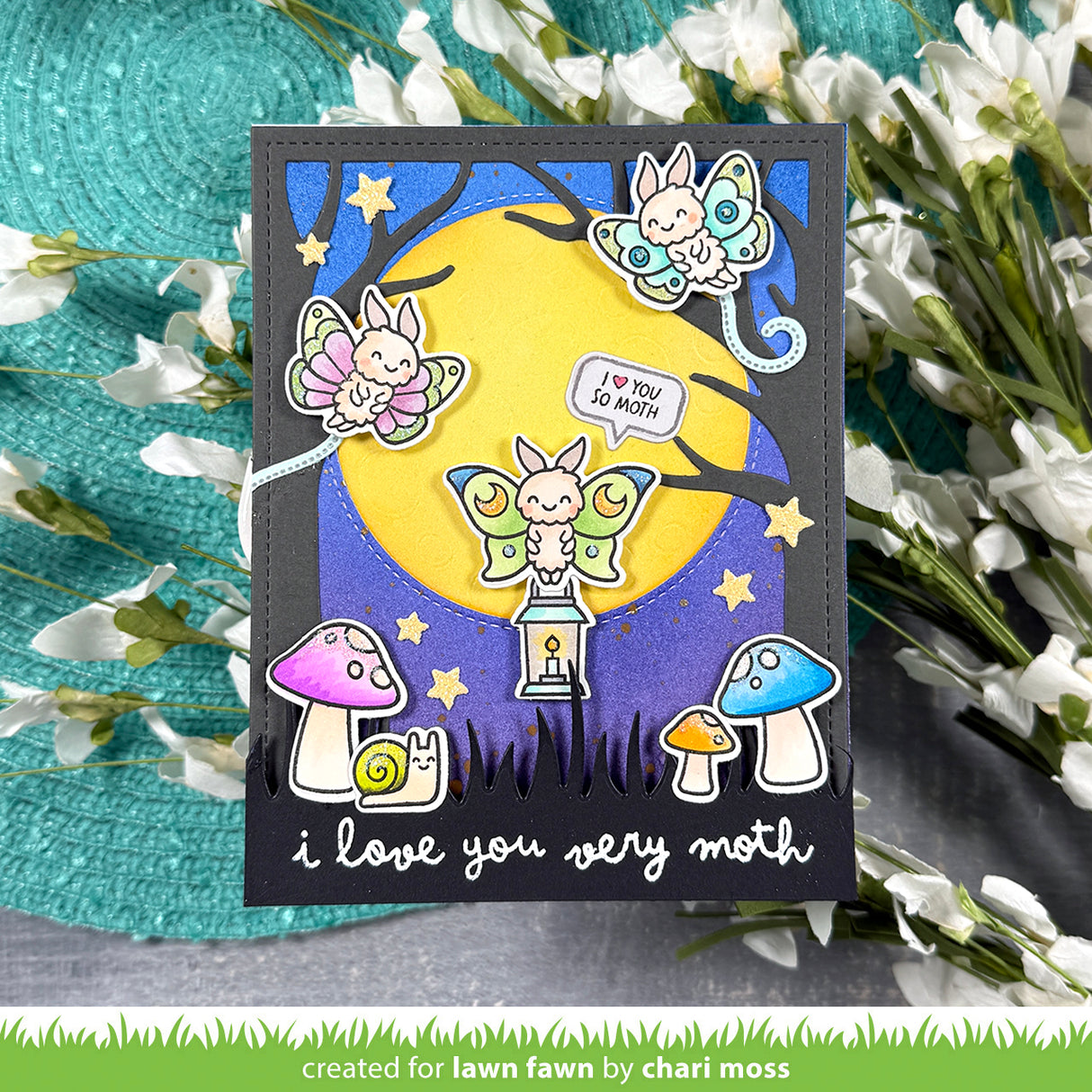 Lawn Fawn I Like Cute Moths Add-On Stamps and die Bundle - LF4195/LF4196