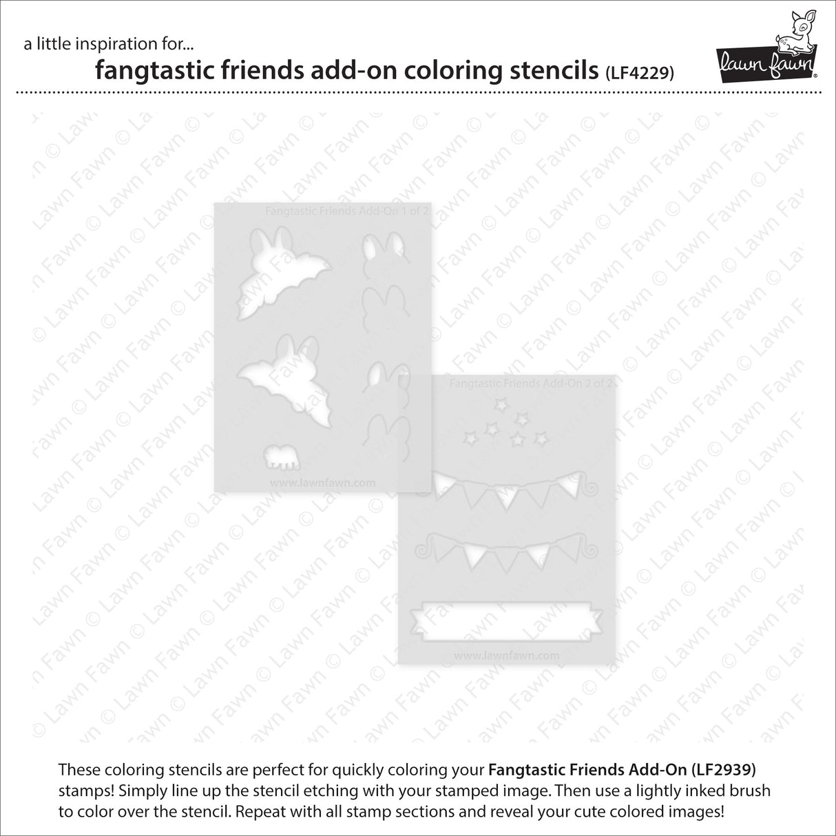 Lawn Fawn Fangtastic Friends Add-On Coloring Stencils - LF4229