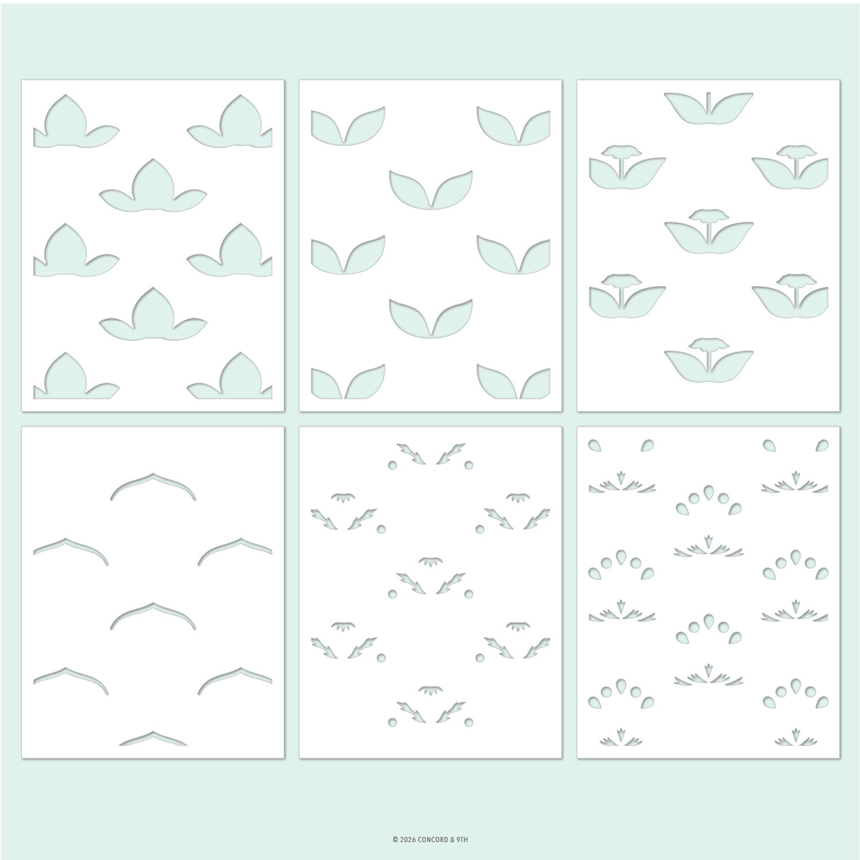 Concord & 9th Layered Lotus Stencil Pack (6 qty; 4.75 x 6)