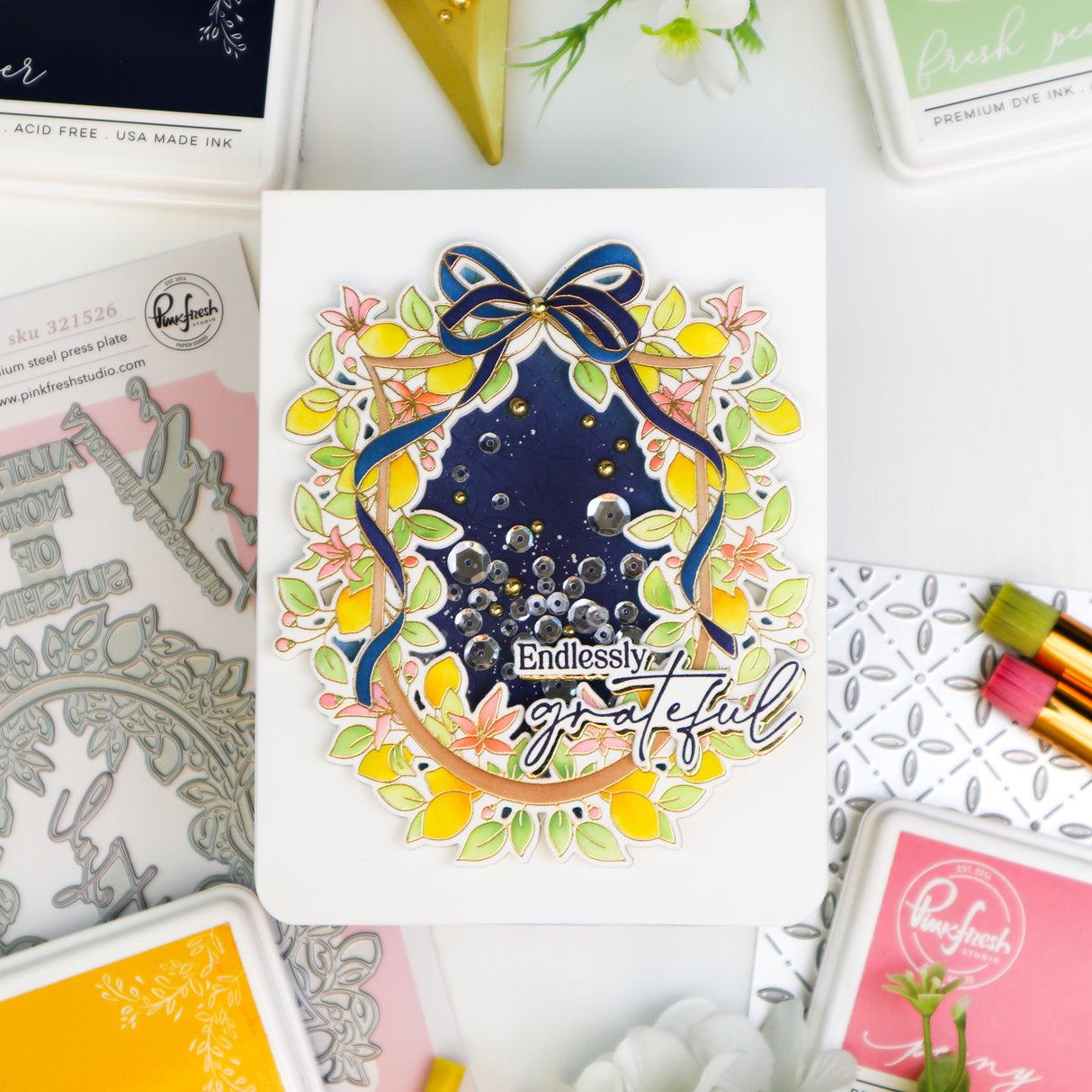 Pinkfresh Studio Lemon Blossom Crest Stamp / die/ Stencil Bundle