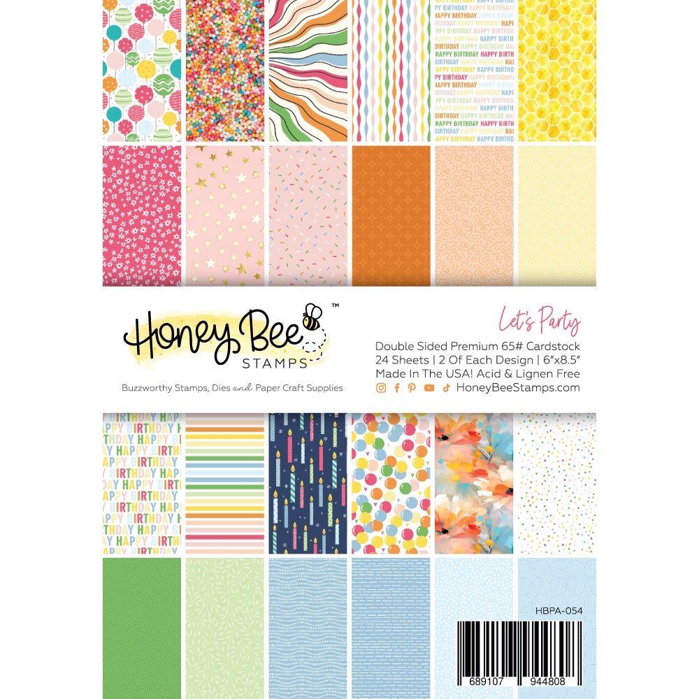 Honey Bee Stamps Let's Party Paper Pad 6x8.5 - 24 Double Sided Sheets