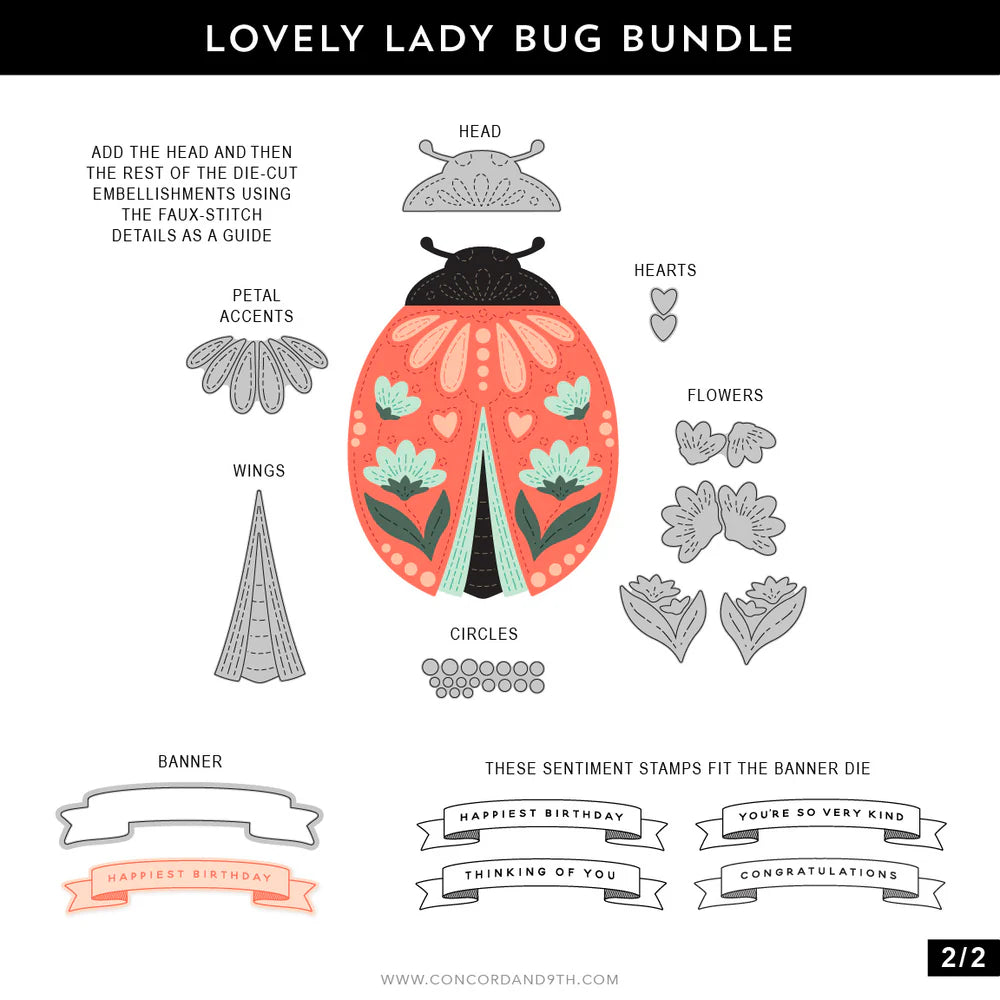 Concord & 9th Lovely Ladybug Stamp Set & Die Bundle