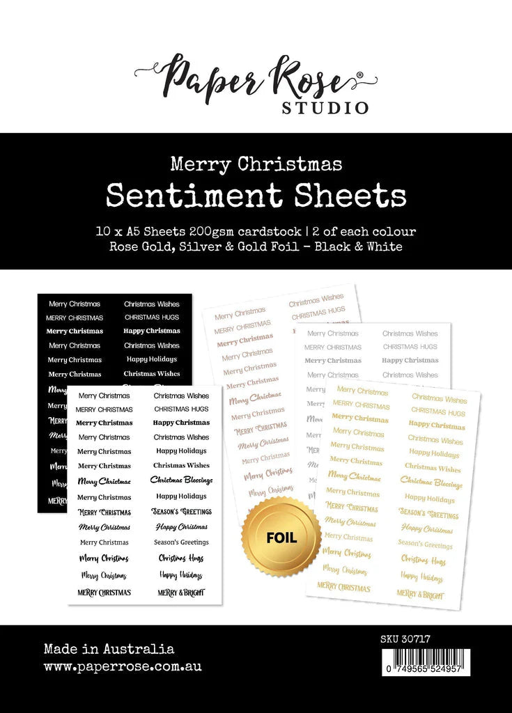 Paper Rose Studio Merry Christmas A5 10pc Sentiment Sheets 30717 - Foil