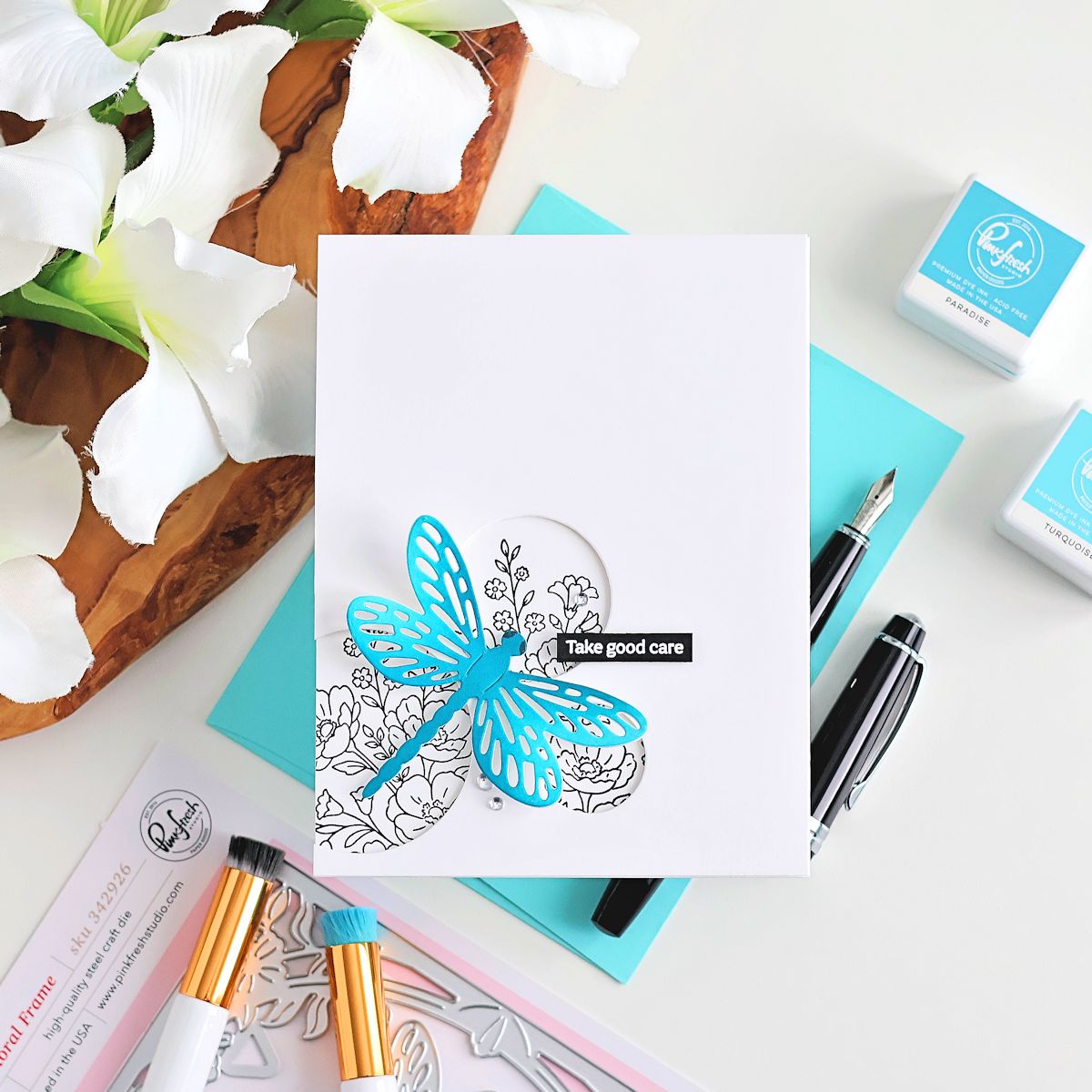 Pinkfresh Studio Dragonfly Floral Frame Coverplate Die & Stencil Bundle