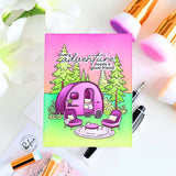 Pinkfresh Studio Retro Camp Days Stamp/ Die/ Stencil Bundle
