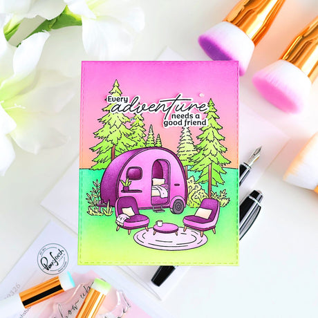 Pinkfresh Studio Retro Camp Days Stamp/ Die/ Stencil Bundle
