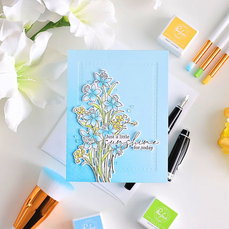 Pinkfresh Studio Whispering Daffodils stamp, die, Stencil and Washi Bundle