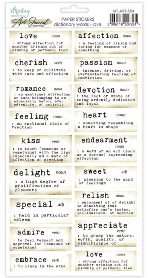 Mintay Art Journal Paper Stickers 6x12 Inch Dictionary Words Love (MT-ART-S04)