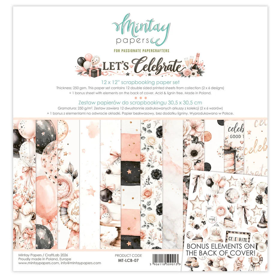 Mintay Let's Celebrate 12x12 Inch Scrapbooking Paper Set