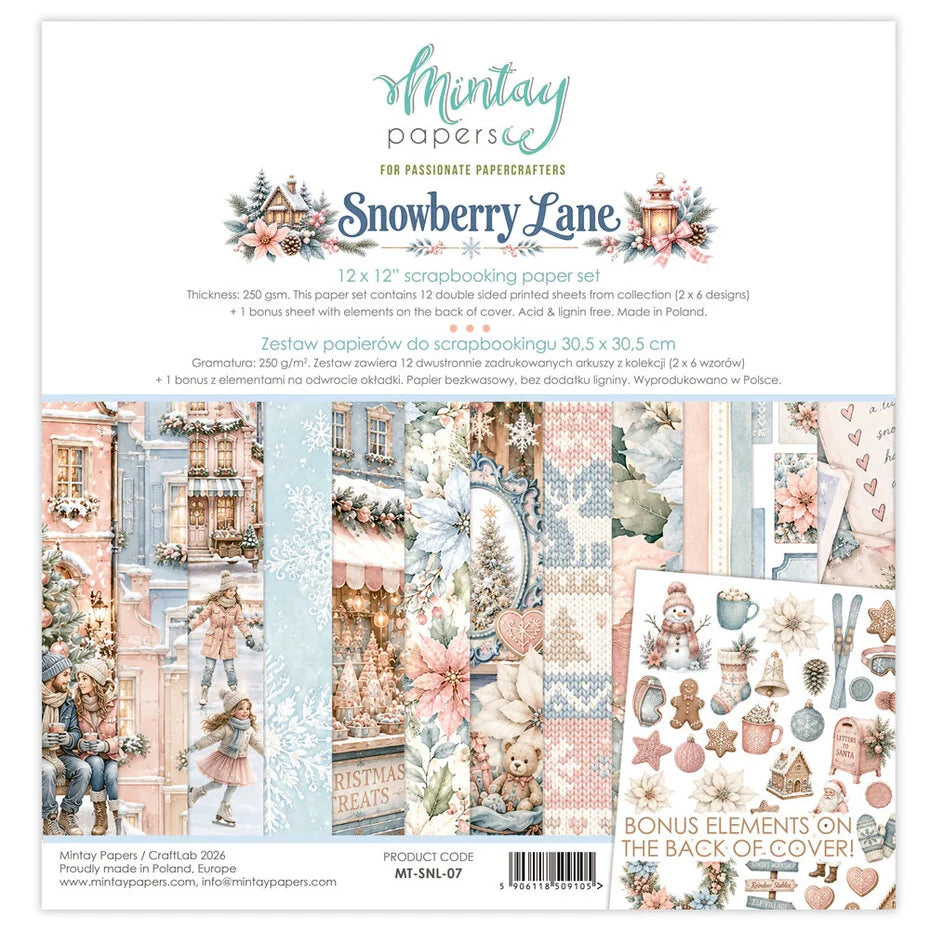 Mintay Snowberry Lane 12x12 Inch Scrapbooking Paper Set