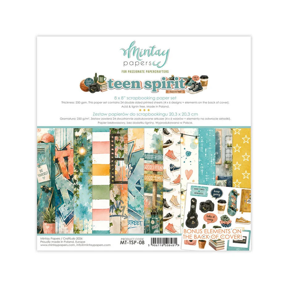 Mintay Teen Spirit 8x8 Inch Scrapbooking Paper Set - MT-TSP-08