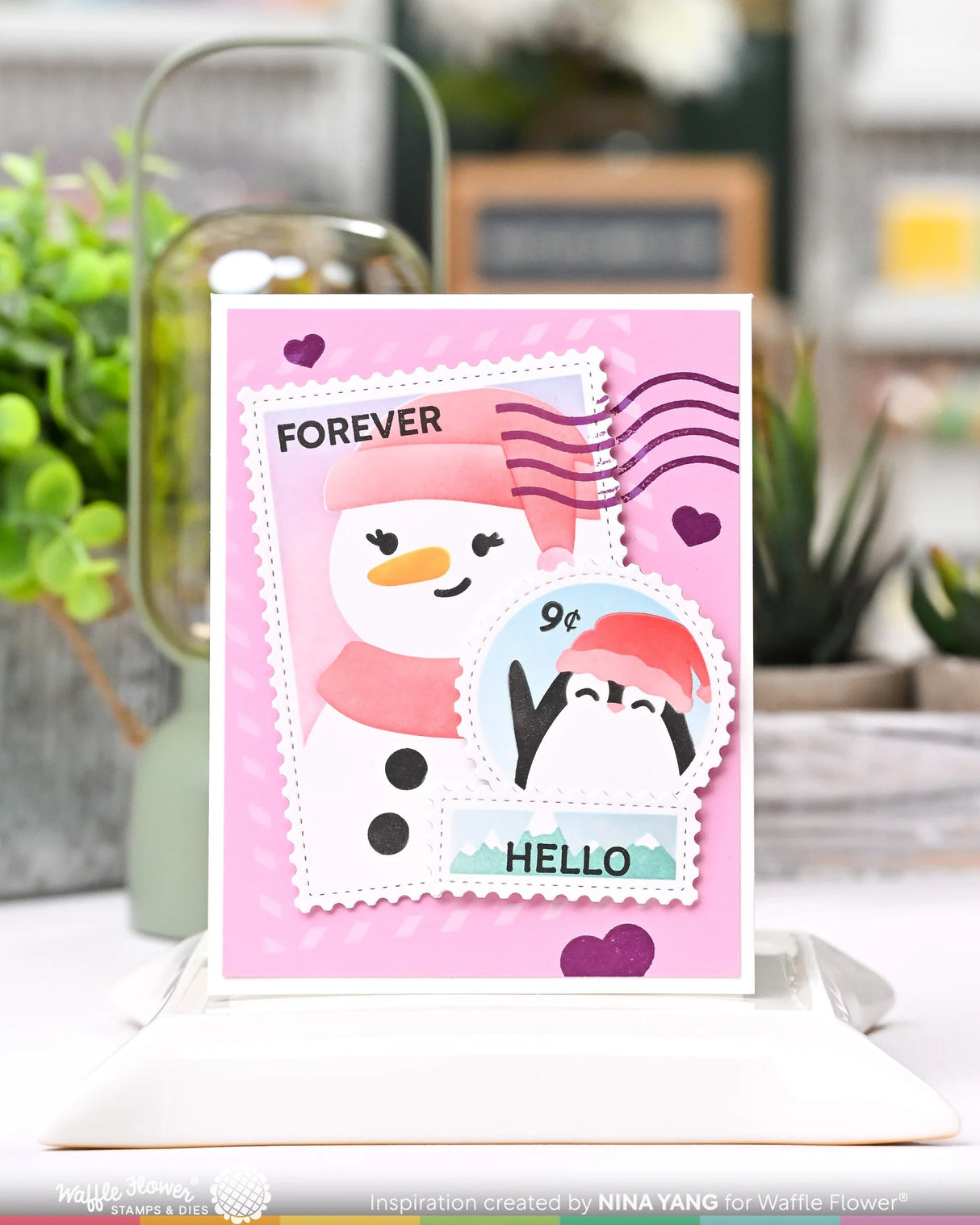 Waffle Flower Crafts Nesting Postage Collage Greetings Stamp Set