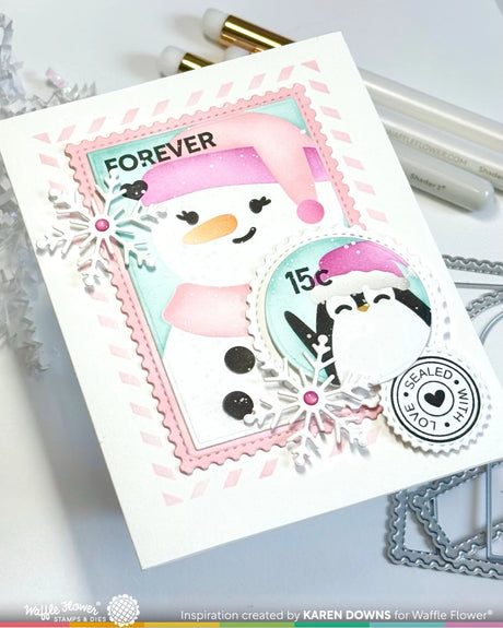 Waffle Flower Crafts Nesting Postage Collage Let it Snow Stencil