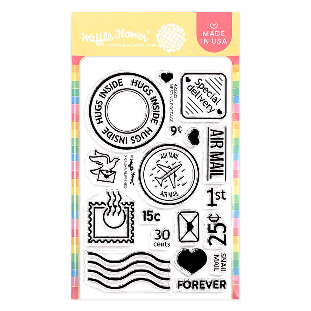 Waffle Flower Crafts Nesting Postage Collage Stamp Set