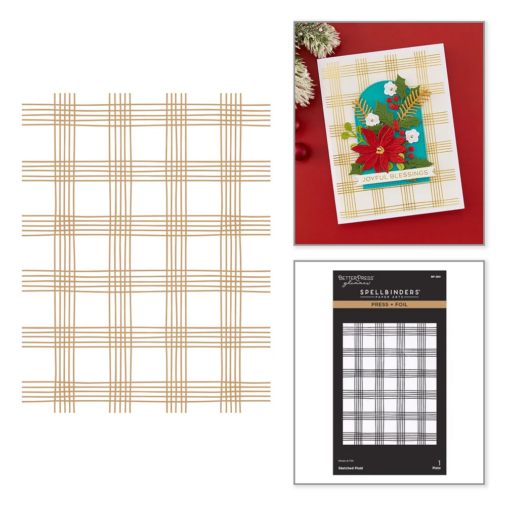 Spellbinders Oh What Fun Sketched Plaid Press + Foil Plate - BP-380
