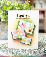 Waffle Flower Crafts Open Book Trio Birthday Stencil