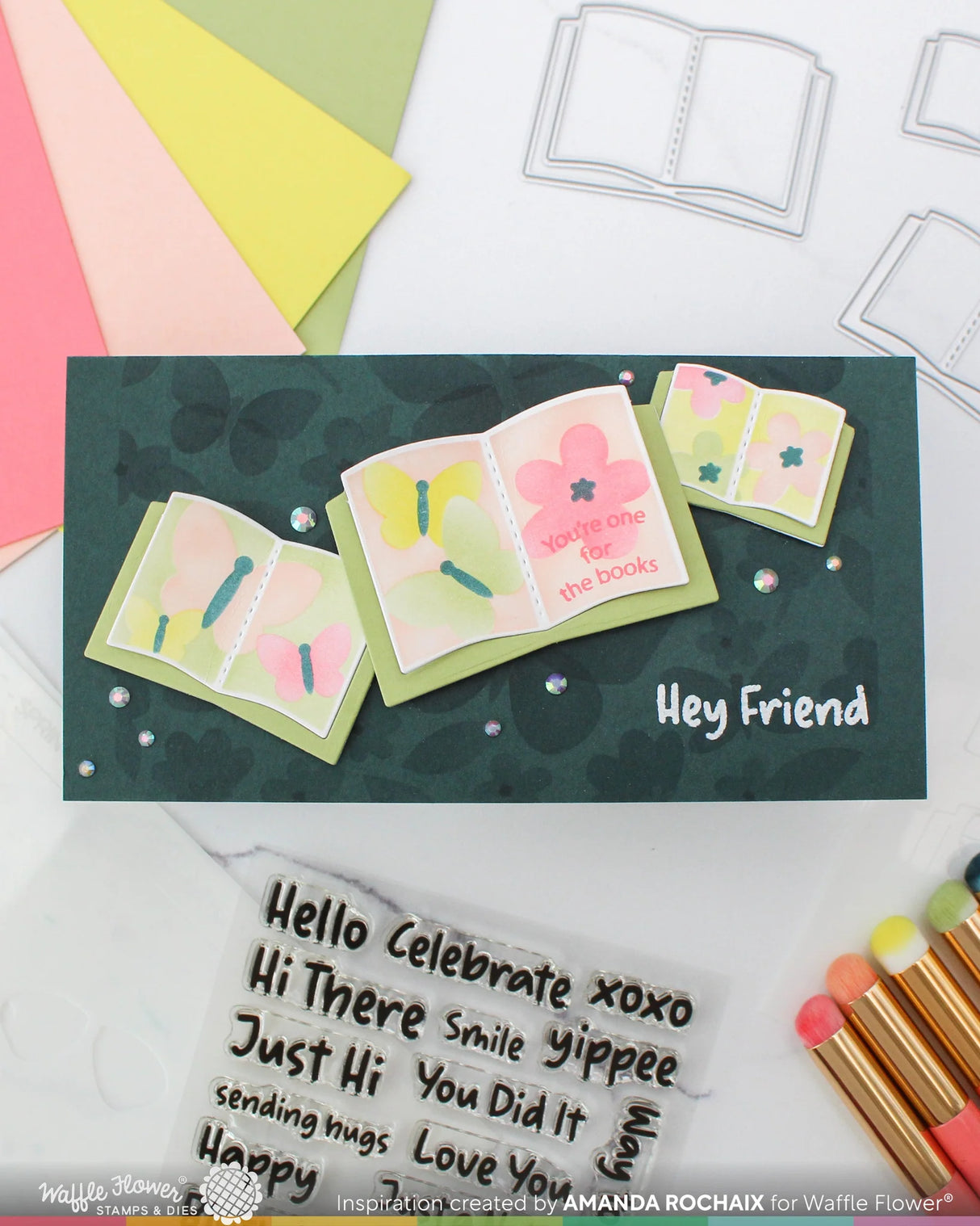 Waffle Flower Crafts Open Book Trio Butterfly Stencil