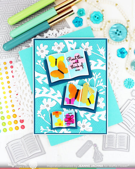 Waffle Flower Crafts Open Book Trio Sentiments Stamp Set