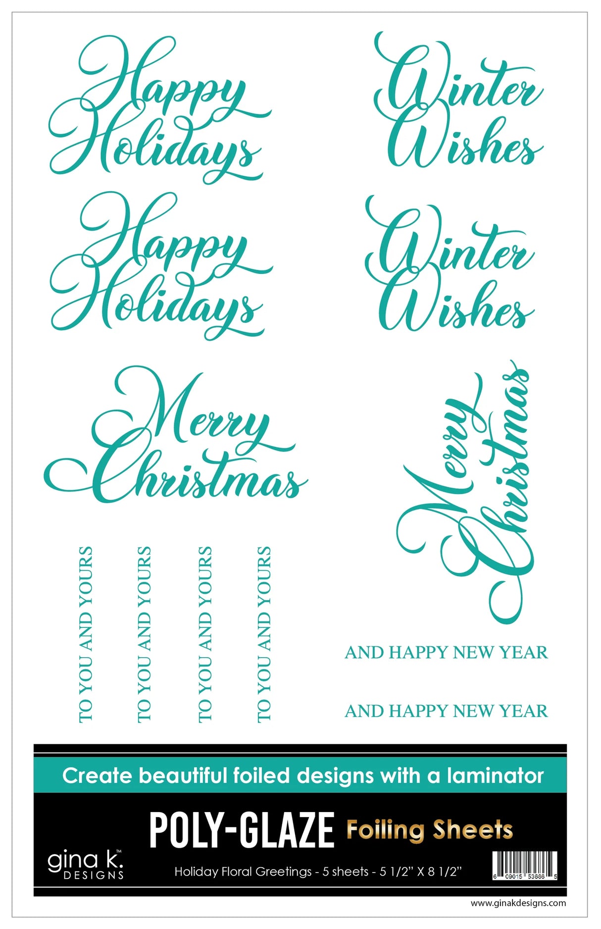 Gina K Designs POLY-GLAZE Foiling Sheets- Holiday Floral Greetings