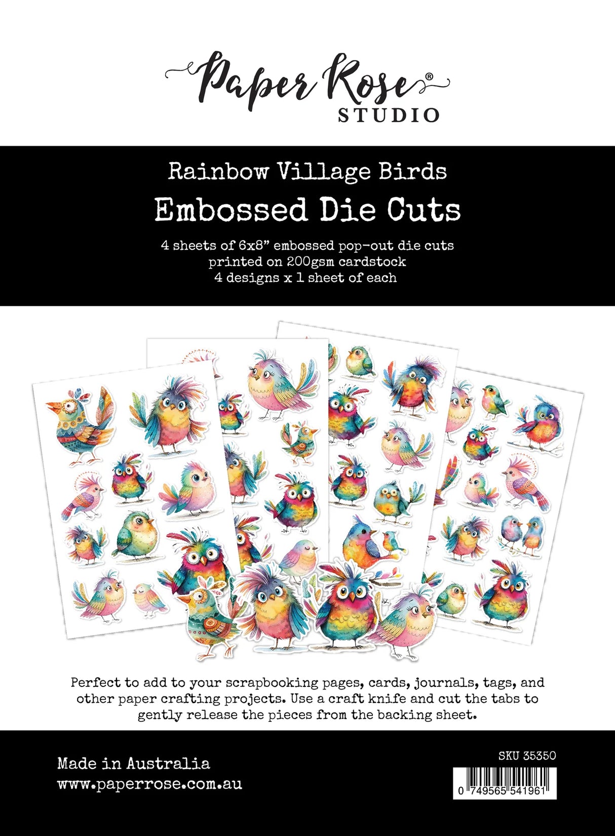 Paper Rose Studio Rainbow Village 6x8" Birds Embossed Die Cuts 35350