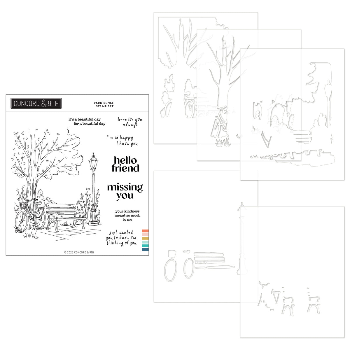 Concord & 9th Park Bench Stamp Set (6 x 6) & Stencil Bundle