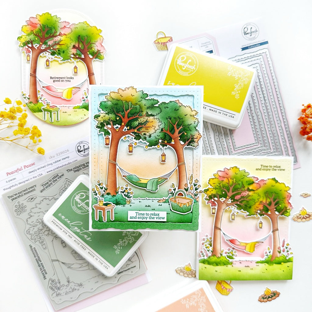 Pinkfresh Studio Peaceful Pause Cling Stamp/ Die/ Stencil Bundle