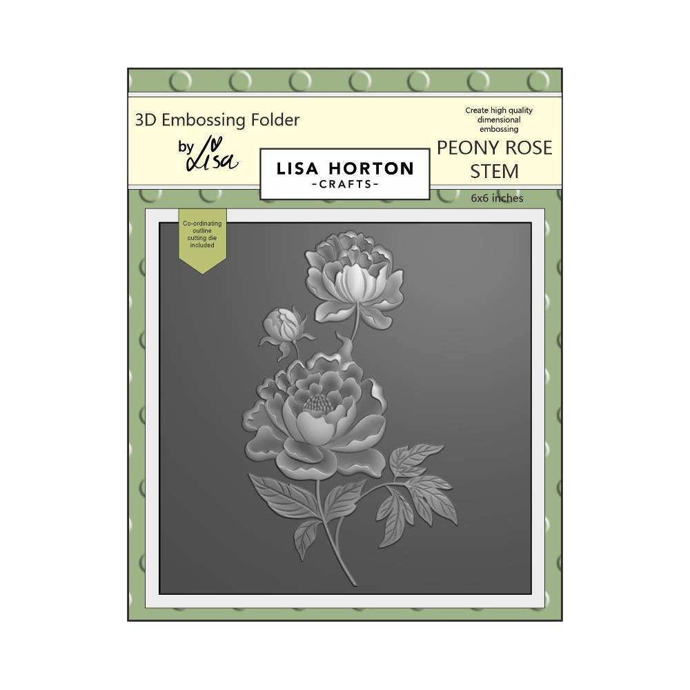 Lisa Horton Crafts Embossing Folder and Die & stencil Peony Rose Stem Bundle